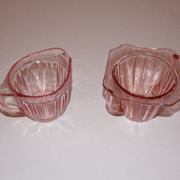 Vintage Jeanette Adam Pink Creamer & Open Sugar Bowl Depression Glass - Picture 2 of 6